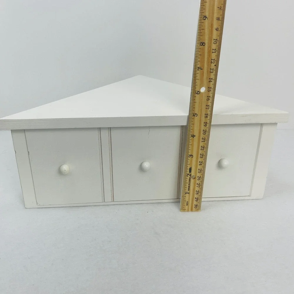 White Wooden Corner Wall Shelf with Storage Drawer and 3 Knobs Floating Shelf
